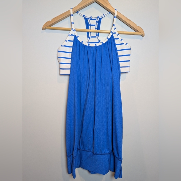 Lululemon Athletica Women's Size 6 No Limits Blue and White Striped Bra Tank Top - Picture 1 of 6